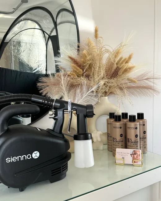The Sienna X spray tan machine and range of solutions in Lucy's studio